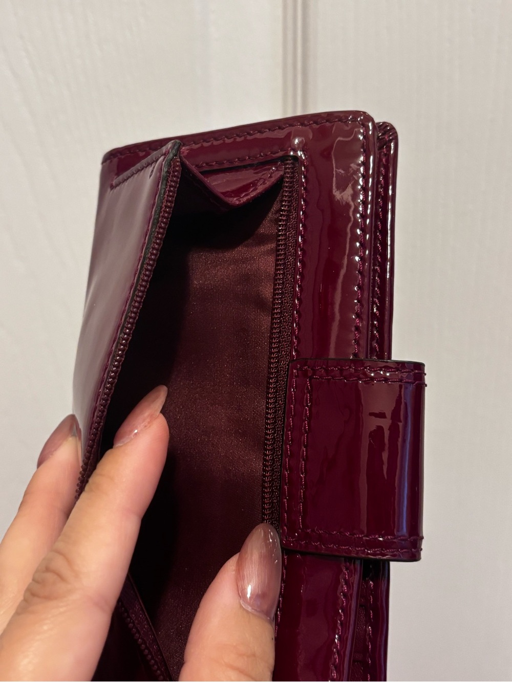 Coach Patent Bifold Wallet in Burgundy Patent - Picture 6 of 11